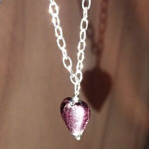 JCM Vintage Jacmel Jewelry Co. Mauritius Glass Heart 925 Silver Bracelet Italy